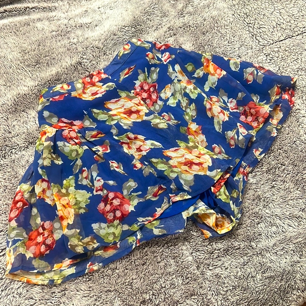 Flower thick waistband zipper skort shorts